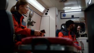 Paramedic with smartphone 